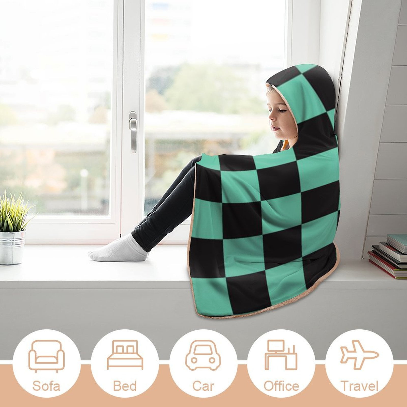 Demon Slayer Wearable Blanket Cloak Arctic Velvet Hooded Blanket Soft Fuzzy Hoodie Blanket Cape for Adults Kids 60"x80"