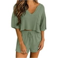 thumbnail image 2 of Patlollav Trendy Women Two-Piece Color-Blocking V-Neck Short-Sleeve Fashion Casual Suit, 2 of 7