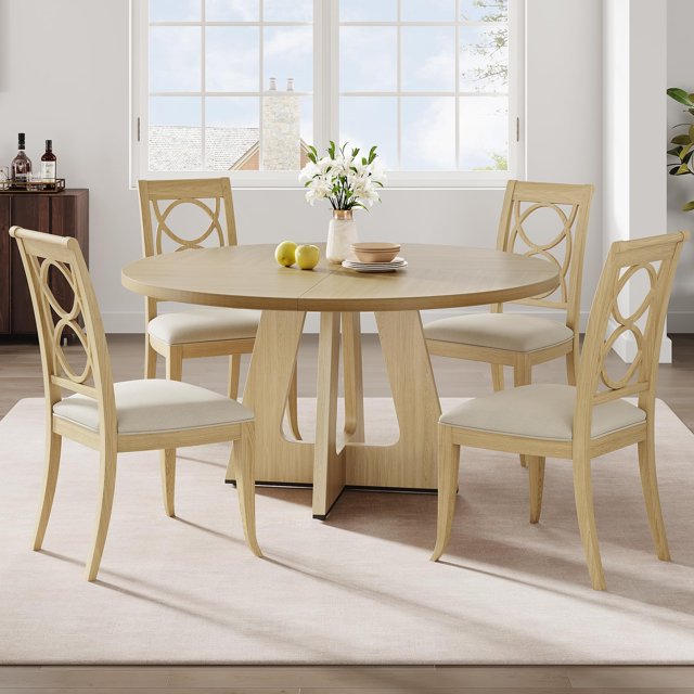 Kojooin 47-Inch Circular Dining Table Set (Seats 4-6), Rustic Farmhouse Style with Solid Wood Tabletop & Pedestal Stand, Ideal for Dining Rooms and Kitchens (Chairs Not Included)