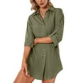 thumbnail image 2 of Defitshape Women's Button Down Shirts Long Sleeve Top Soft Long Tunics Fall Casual Spring Basic Button Up Shirt Army Green 3X-Large, 2 of 4