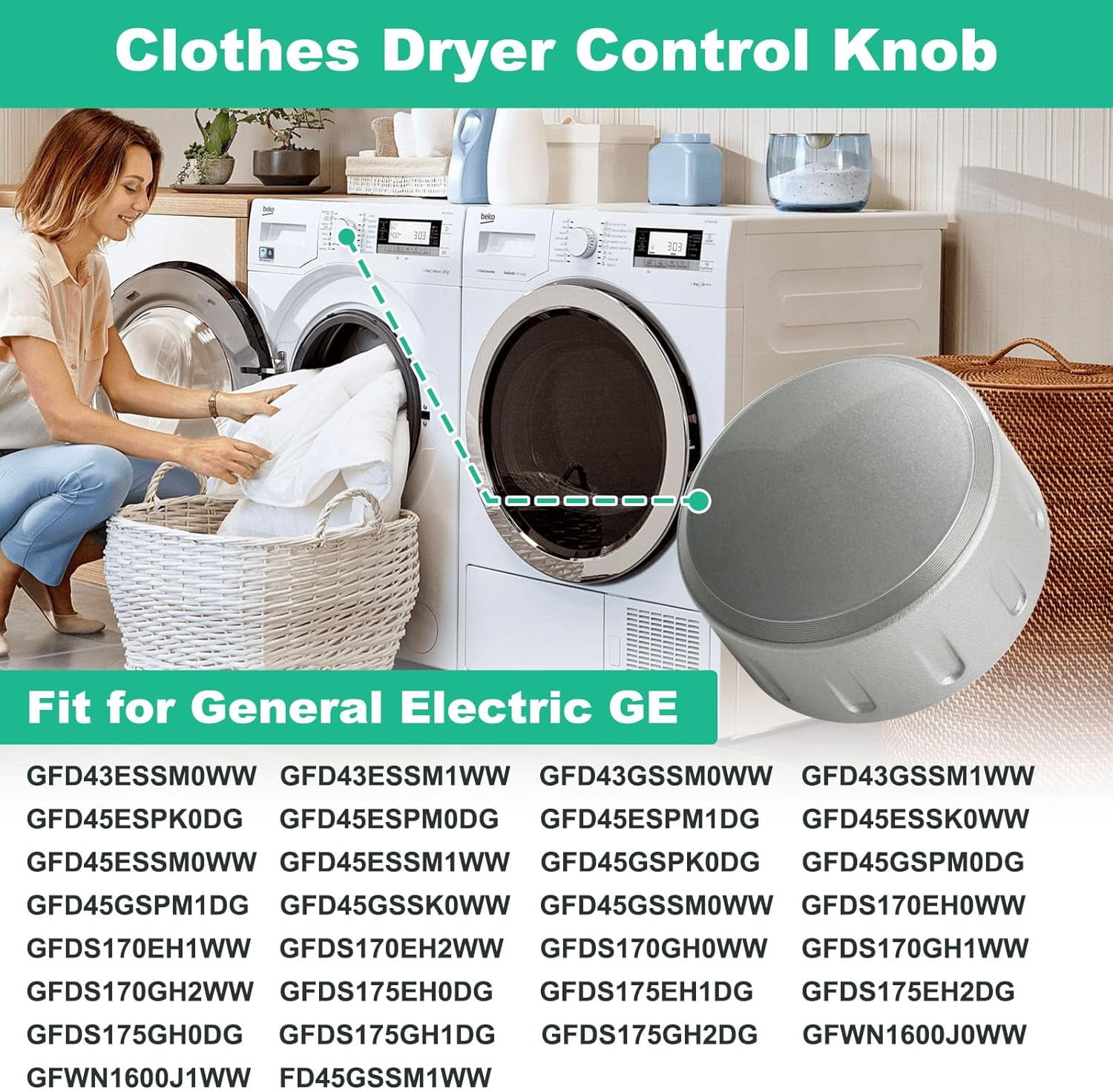 WE01X21167 for Ge Dryer Knob Replacement: Control GF & Washer Models GFD43ESSM0WW GFD45ESPK0DG GFDN160EJ0WW Replace Parts WH11X23474 WH11X20875 4392876 AP5986370 PS11725223