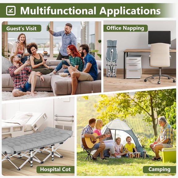 PNKKODW 32 Outdoors Folding Cot with 2 Sided Mattress - 75" x 28" Cot, 1200D Oxford with Carry Bag for Camp Travel Guest
