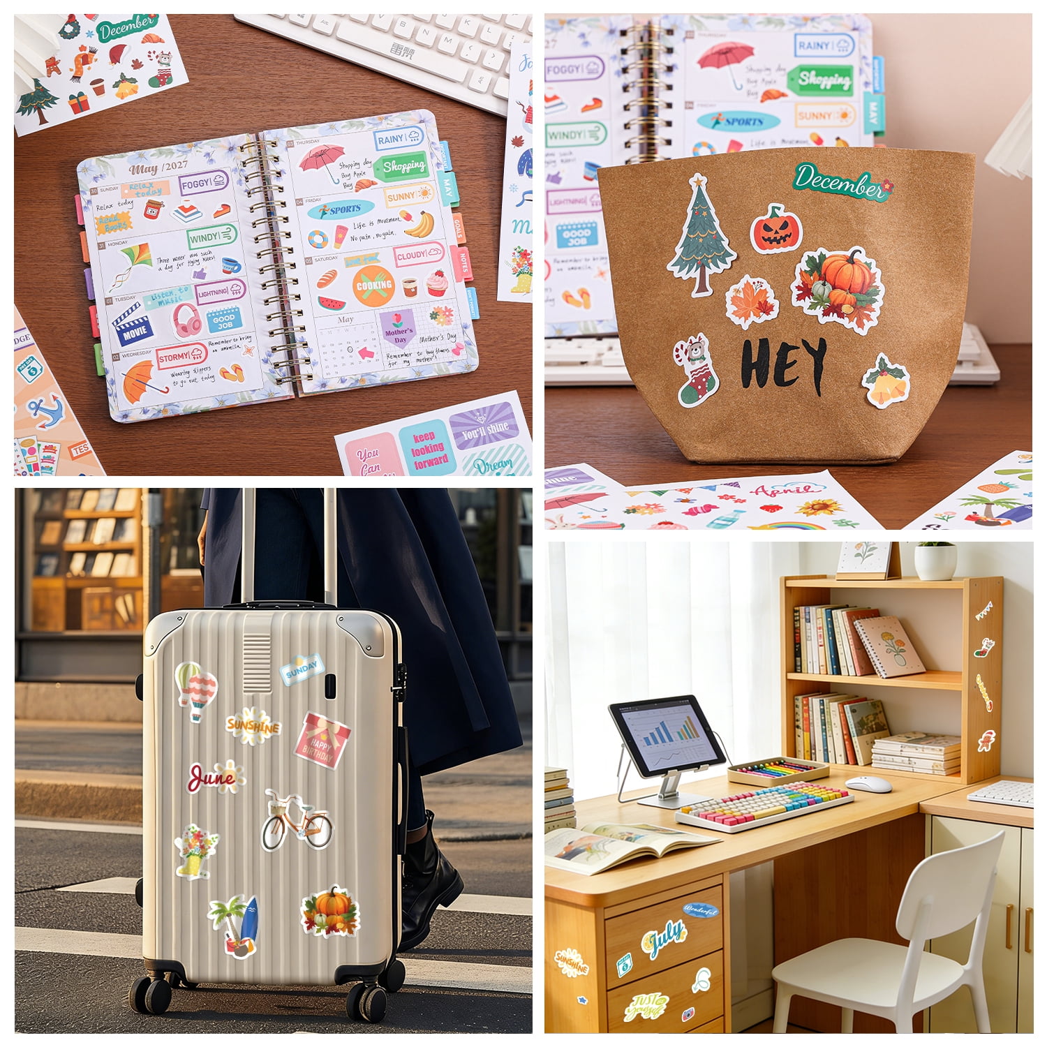 1000+ Holiday Seasonal Daily Monthly Planner Stickers for Women Men - Scrapbooking Supplies 24 Pages Sticker Book for Calendar Vision Board