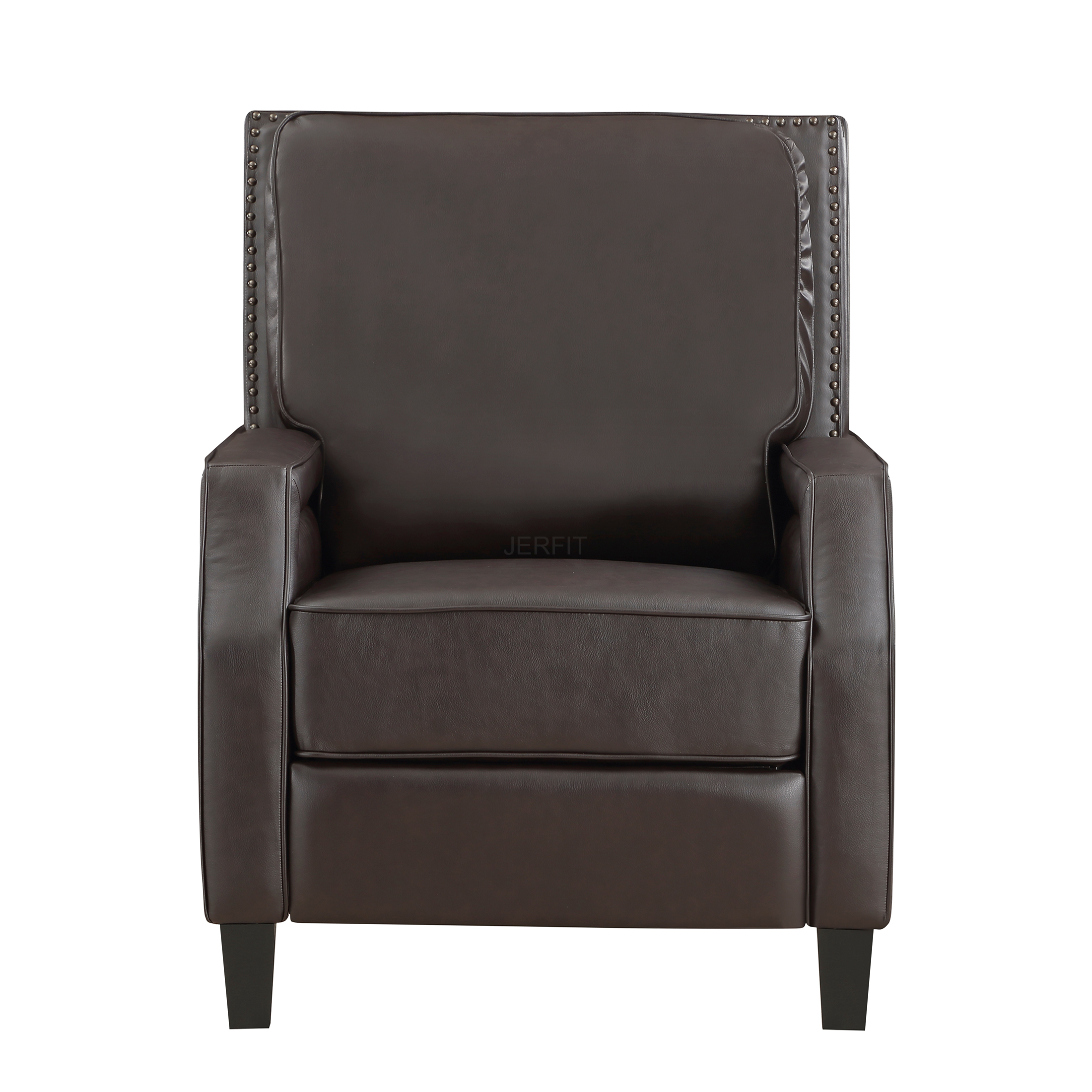 JERFIT Push Back Recliner Chair Dark Brown Faux Leather, Modern Transitional Living Room Furniture with Self-Reclining Motion and Nailhead Trim