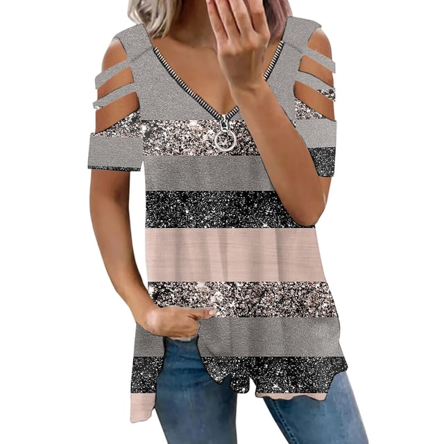 Gibobby Camisetas Mujer Manga Corta Top manga larga con cremallera y cuello redondo otoño e invierno Top mujer transfronterizo comercio exterior estamp(Gris,M)