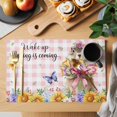 thumbnail image 2 of Spring Groundhog Placemats Set of 8, Watercolor Sunflower Botanical Pink Plaid Placemats for Dining Table, Place Mats for Kitchen Tabletop, Waterproof Wipeable Dining Table Mats Set, 2 of 9
