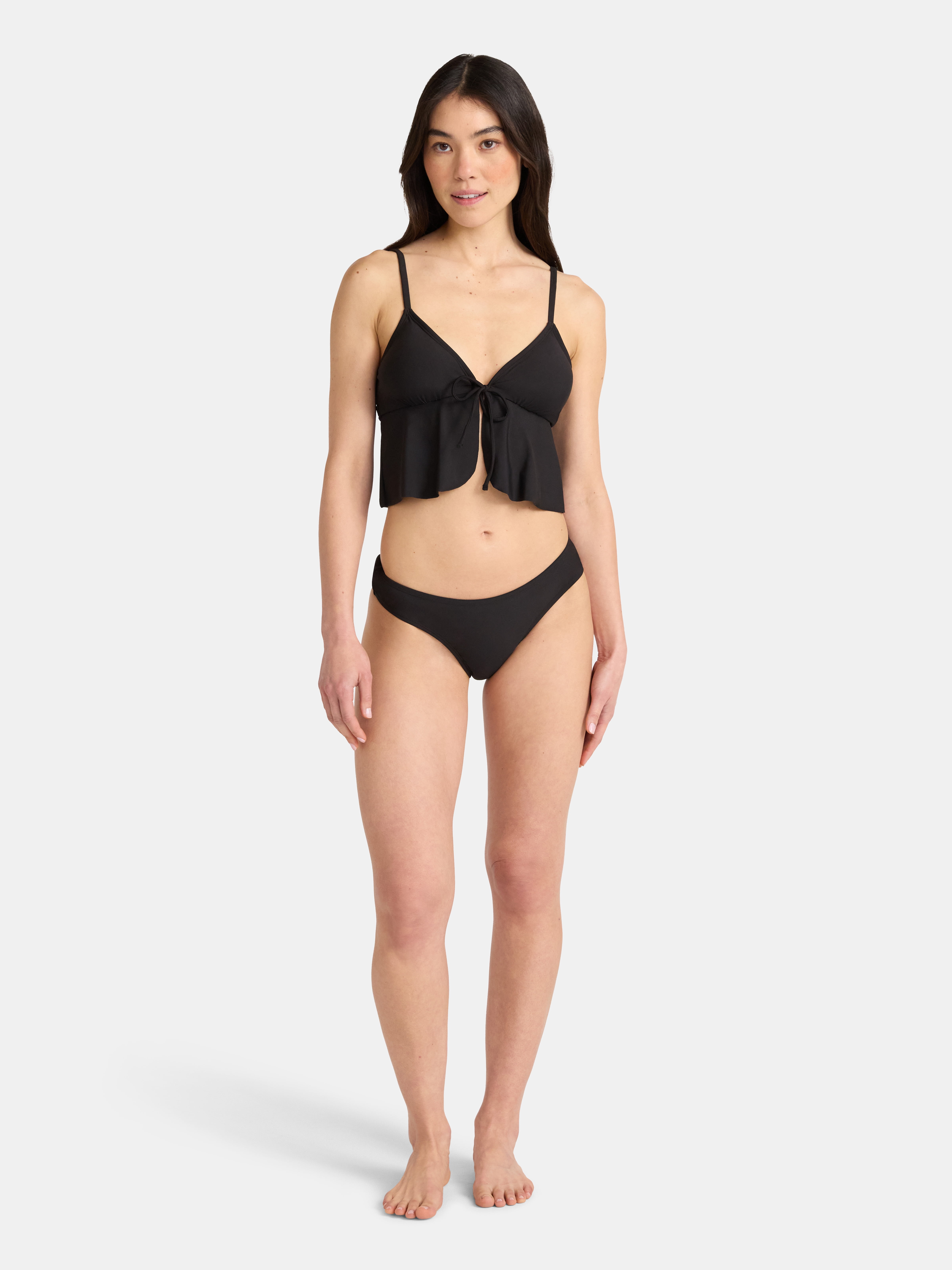 No Boundaries Rich Black Bikini Thong Swim Bottoms, Women's