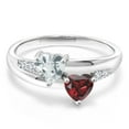 thumbnail image 2 of Gem Stone King 925 Sterling Silver Aquamarine Garnet and Lab Grown Diamond Women Engagement Ring (1.01 Ct Heart Shape, Gemstone Birthstone, Size 6), 2 of 5