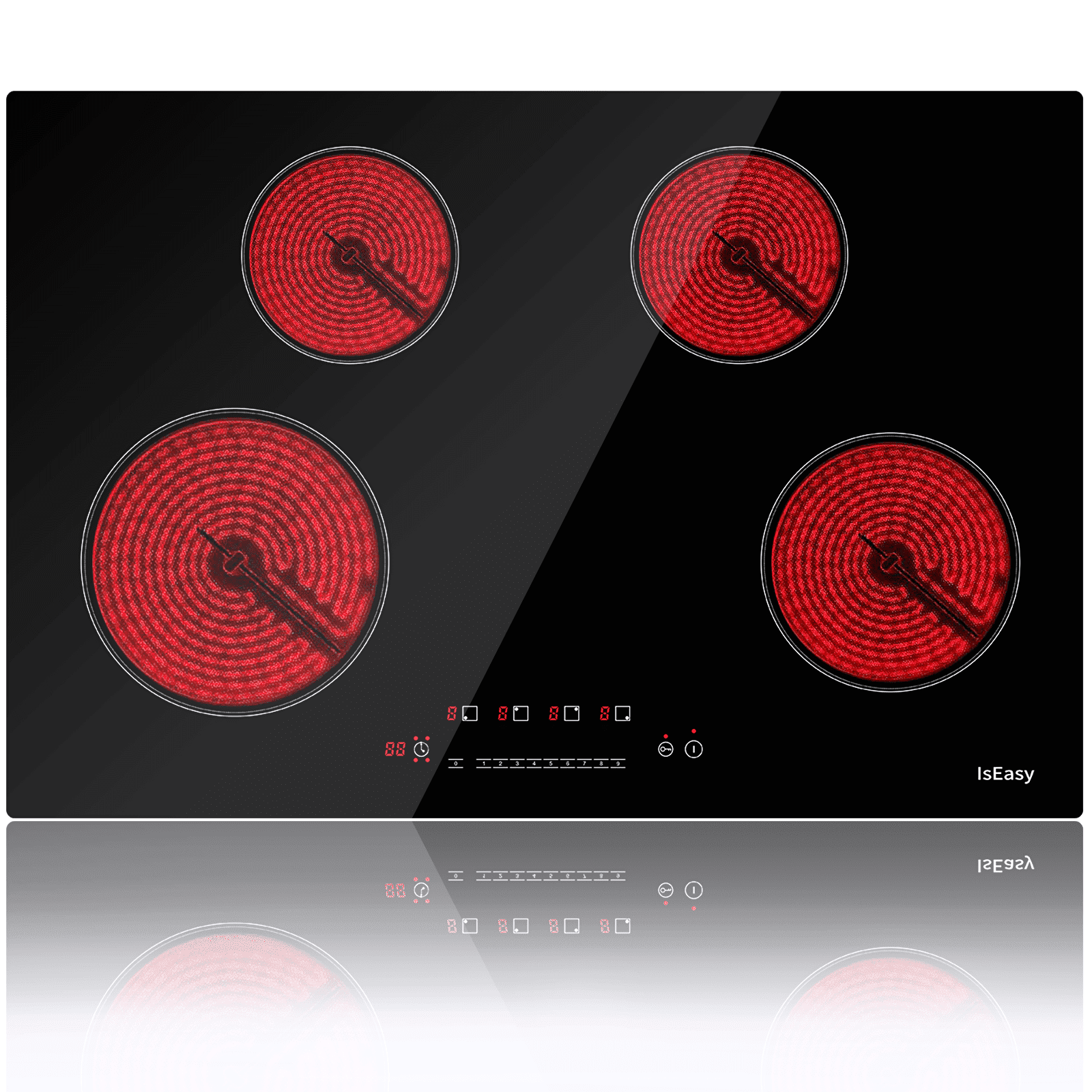 IsEasy 30 Inch Built-In Electric Ceramic Cooktop, 4 Burners, Touch Control, Child Safety Lock, 9 Power Levels