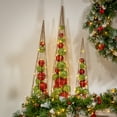 thumbnail image 2 of Gerson 2550120 Set of 3 Battery Operated Lighted Ornament Filled Cone Trees, Large is 24-inch Height, 2 of 3