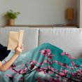 thumbnail image 3 of Floral Soft Flannel Fleece Throw Blanket, Fig Tree Florets with Sunny Sky Exotic Summer Spring Plants Scenic Nature View, Cozy Plush for Indoor and Outdoor Use, 60" x 80", Teal Hot Pink, by Ambesonne, 3 of 5
