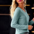 thumbnail image 3 of WULMLEO Cozy Sweaters for Women Casual Long Sleeve Loose V-Neck Knit Solid Color Pullover Tops Turquoise One Size, 3 of 6