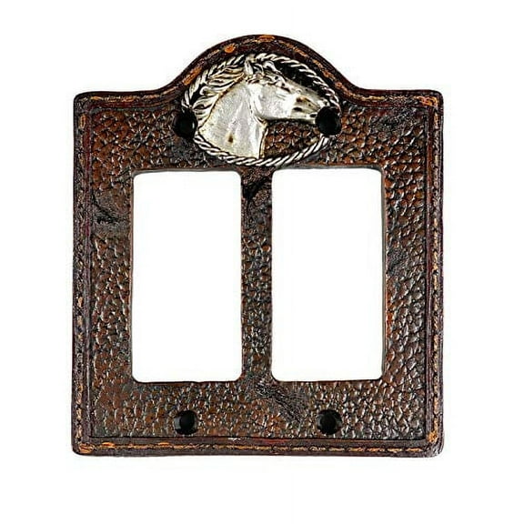 Urbalabs Western Horse and Worn Leather Design Decorative Light Switch Outlet Wall Plate Covers Antique Country Home Rustic Light Switch Covers Single Double 2 Gang Switch Plates (Double Gang Rocker)