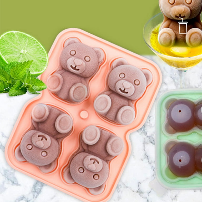Bear Ice Mold 4 Grids, Ice Cube Trays Mold to Make Lovely 3D DIY Drink Ice  Coffee Juice Cocktail. Bear Silicone Molds for Christmas Party Kids Cake  Decoration. Candy Soap Candle Mold 