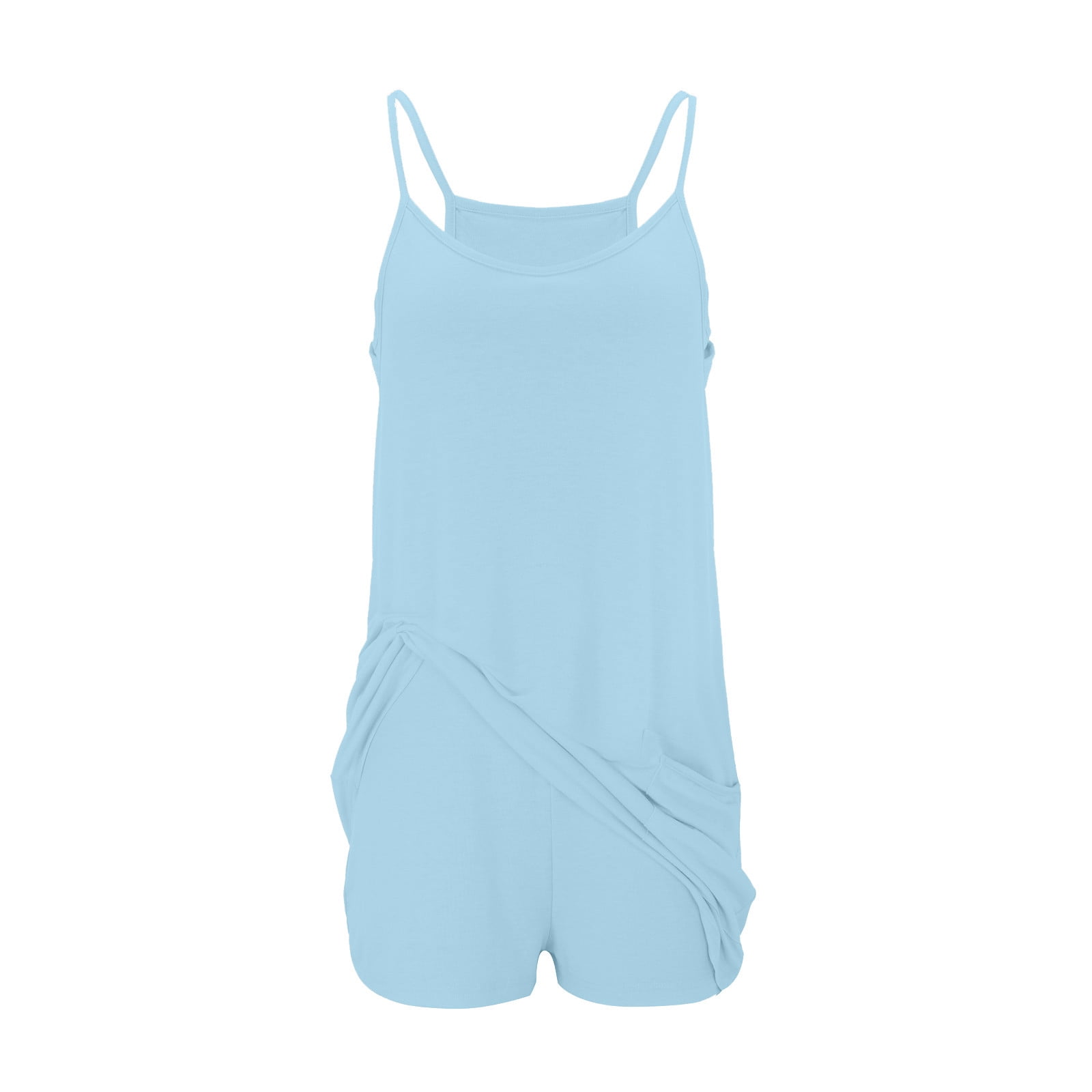 Hueook Summer Cami Strap Rompers for Women One Piece Jumpsuits Loose Fit Bodysuit Shorts Women's Summer Comfortable Casual Suspender Shorts Pocket Jumpsuit Shorts Blue M