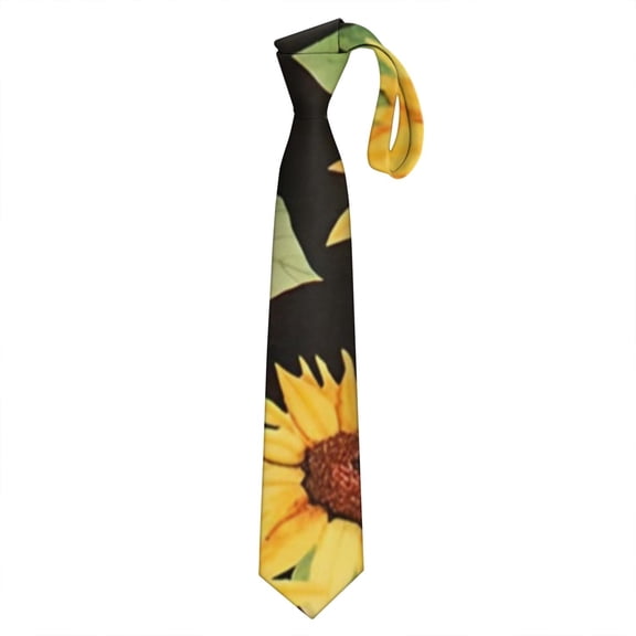 Men's Sunflower Illustration Necktie - Floral Rustic Satin Formal Tie