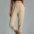 thumbnail image 2 of UHUYA Women Wide Leg Pants Linen Pants Women Casual Solid Color Pockets Elastic Waist Comfortable Straight Calf-Length Pants Lightweight Summer Pants Khaki XXL US:12, 2 of 5