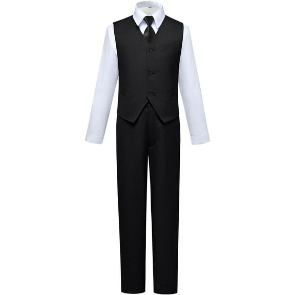 Lycody Boy 4-Piece Formal Suit Set Slim Fit Vest Pants Shirt Tie Kids Baby Boy Teen Ring Bearer Gentleman Outfits