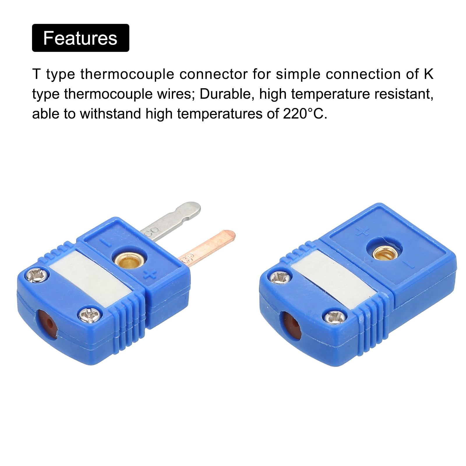 Uxcell Mini t Type Thermocouple Wire Connectors Male Female Plug Adapter High Temperature 220°C(428°F) for Thermocouple Sensor Probe Blue 8 Set