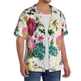 thumbnail image 2 of PAYOHTO Bird Butterfly Rose Beige Mens Hawaiian Casual Short-sleeved Shirt Tropical Summer Beach Button Down Shirts, 2 of 7