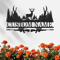KAINSY Personalized Deer Metal Cabin Sign, Metal Signs Customized, Outdoor Hunting Sign, Forest Deer Wall Decor, Deer Hunting Gift, Last Name Signs for Home, Cabin Decor, Housewarming Gifts(10inches)