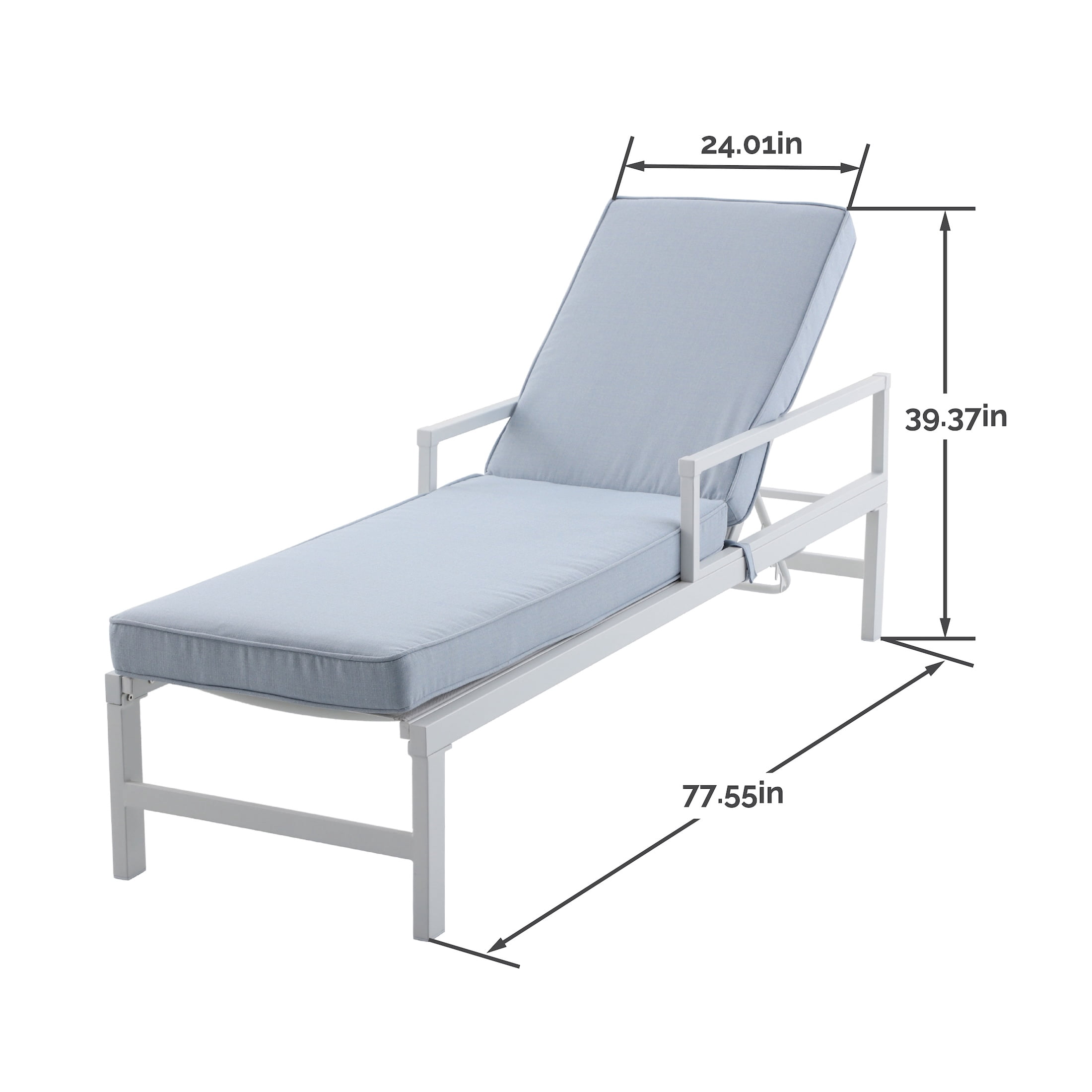 My Texas House Cambria Steel Outdoor Chaise Lounge, Blue Cushions with White Frame