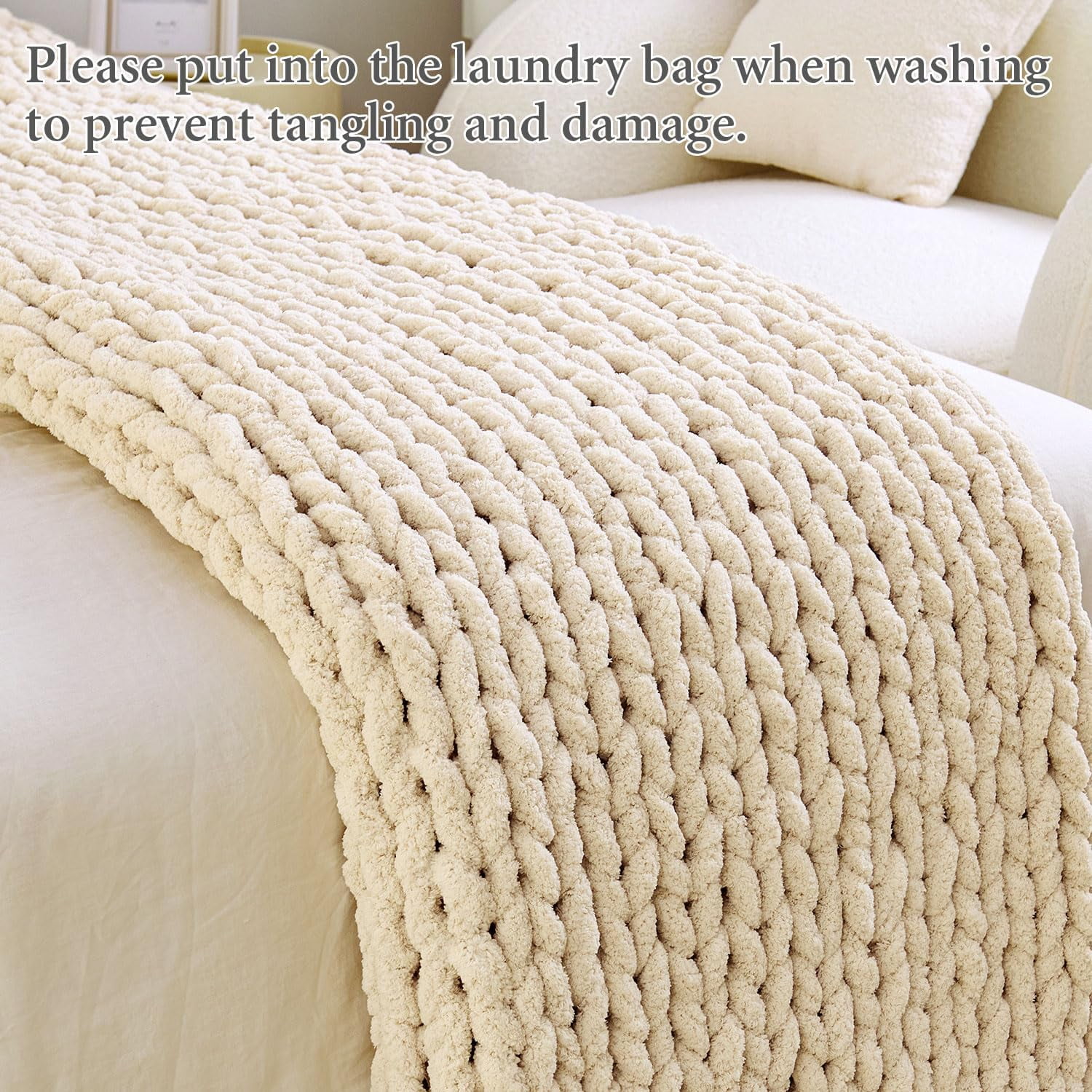 Chunky Knit Blanket Throw Hand Knit Chenille Throw Blanket for Sofa & Home Decor, Soft and Cozy Knitted Throw Blankets