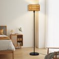 thumbnail image 3 of Rattan Floor Lamps for Living Room, Rattan Boho Floor Lamp, Black Metal Floor Lamp with Bulb, Rattan Fabric Double Shades, Farmhouse Rustic Floor Lamp, Standing Lamp for Living Room Bedroom Office, 3 of 8
