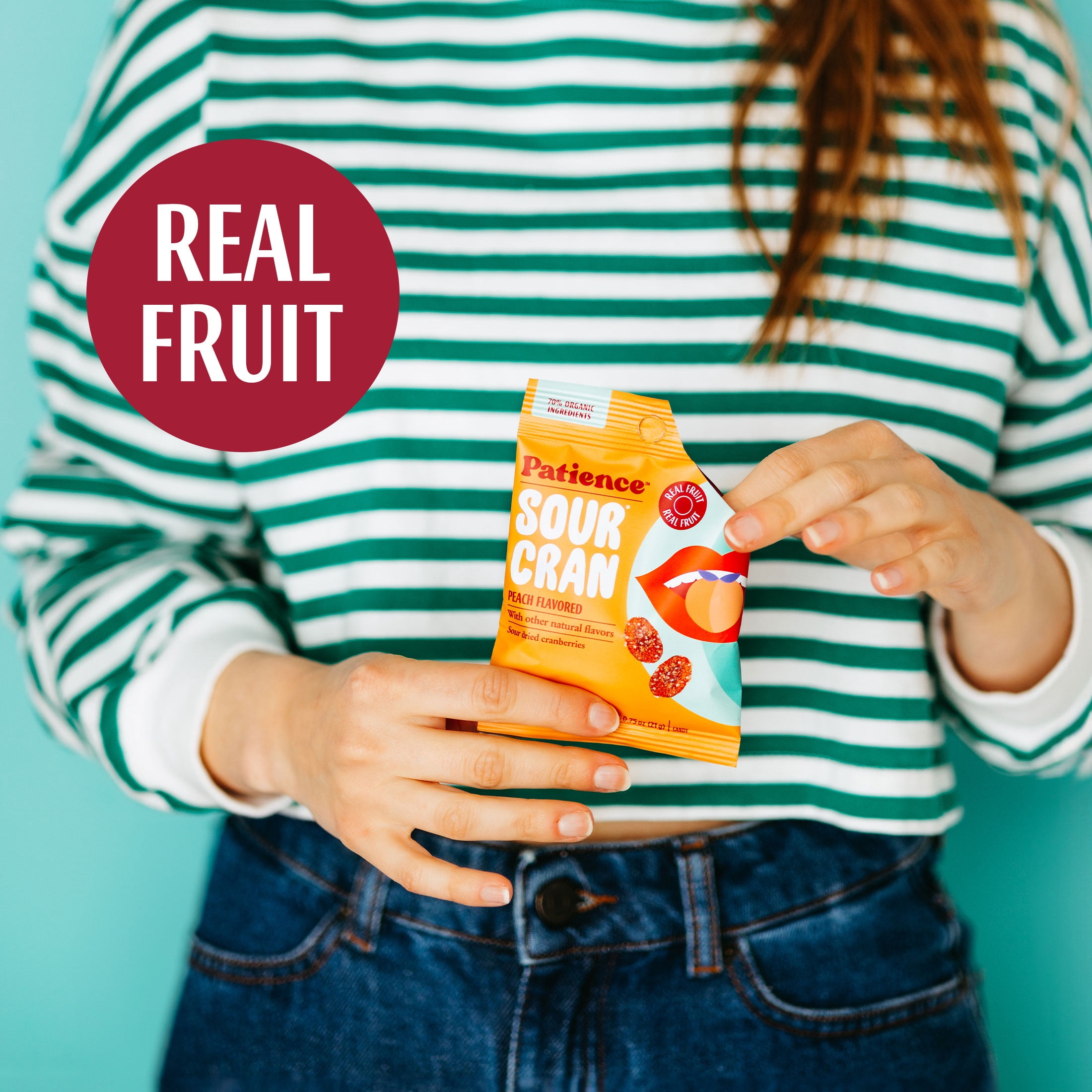 (2 pack) Patience SourCran Dried Cranberry Fruit Snack, Peach Flavor, 0.75 oz Pouch, 7 Count