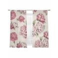 thumbnail image 2 of Vintage Pink Flower Sheer Curtains 63 Inches Long 2 Panels Watercolor Floral Green Leaf Plant Country Light Filtering Semi Sheer Window Curtains Drapes for Bedroom Living Room 52"x63", 2 of 7