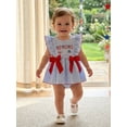 thumbnail image 3 of Loicainy Baby Toddler Girls 4th of July Romper Dress 3 6 12 18 Months Flag Letter Embroidery Short Sleeve Crew Neck Striped Bodysuit, 3 of 9