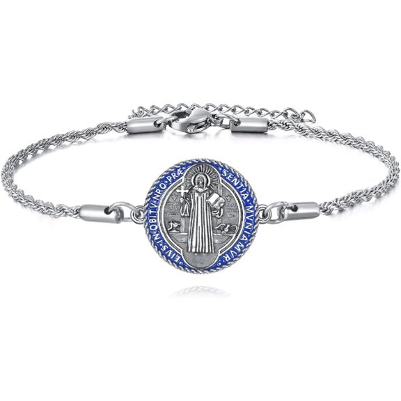 XATENJE St Benedict Bracelet 925 Sterling Silver Saint Benedict Medal Bracelet Jewelry Gift For Men Women