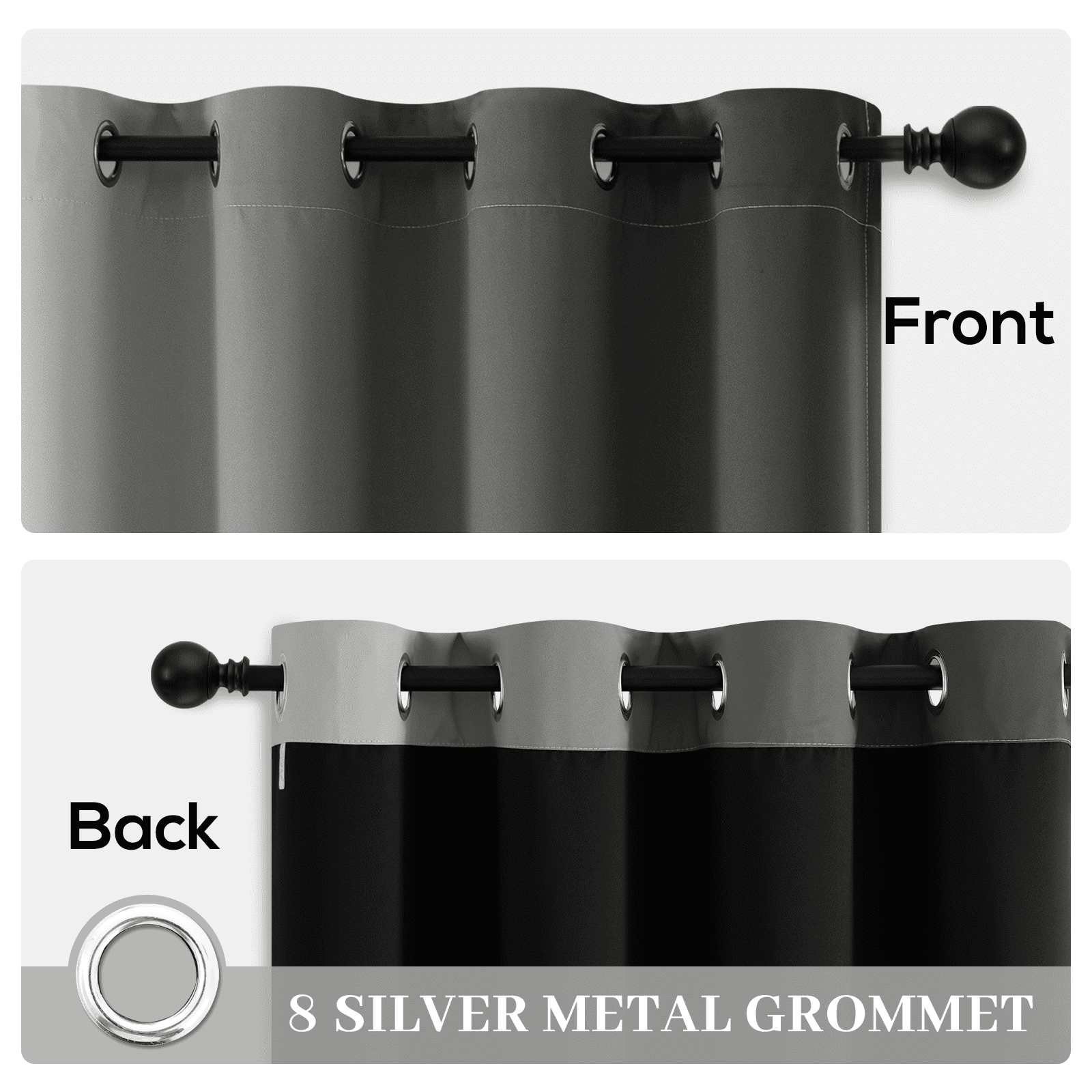 Yakamok Ombre 100% Blackout Curtains for Bedroom, Room Darkening Gradient Grey Curtains for Living Room Grommet Window Curtains 63 inches Long,2 Panels,52x63 inch