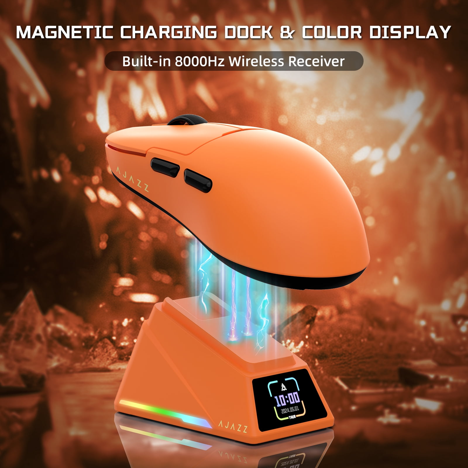 ATTACK SHARK x AJAZZ AJ159 APEX PAW3950 Triple Mode Gaming Mouse 8K Magnetic Charging Dock with Color Display Bluetooth/2.4G Wireless/Wired