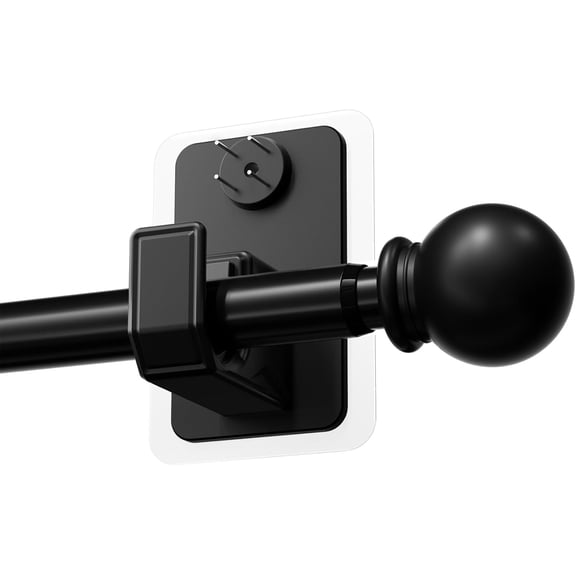 No-Drill Curtain Rod with Adhesive & Pin- Mount System - Renter Friendly & Minimal Wall , 5/8" Diameter Black Adjustable Rod for Windows 28 to 48 Inch
