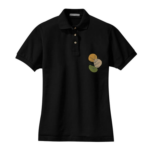 Big Size Fall Leaves Ladies Big Size Heavyweight Cotton Pique Polo Graphic Shirt - Black XL
