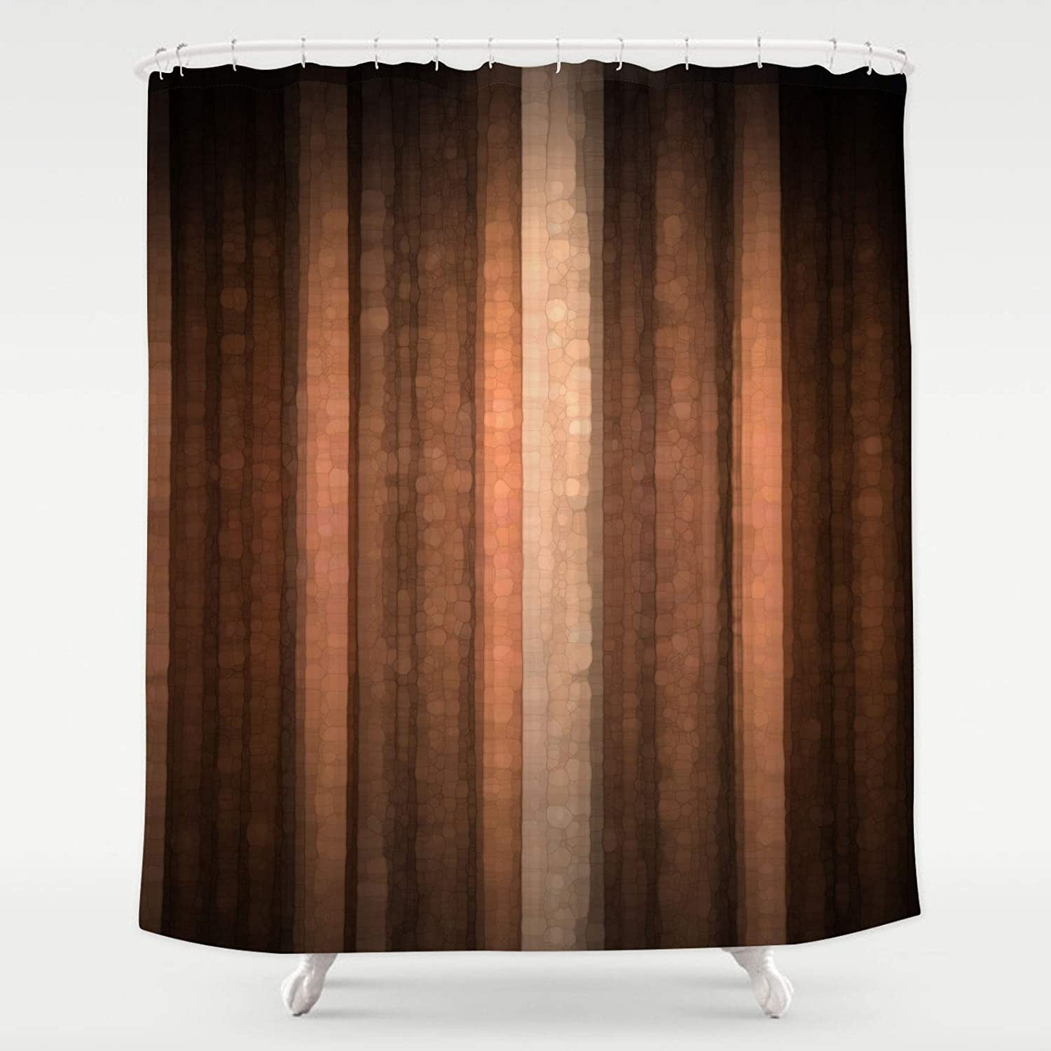 Extra Long Shower Curtain 72 x 84, Brown Orange Copper and Pale Peach Abstract Shower Curtain, Cool Glass Texture and Vintage Stripe Art Bath Curtain Waterproof Fabric for Brown Bathroom Decor