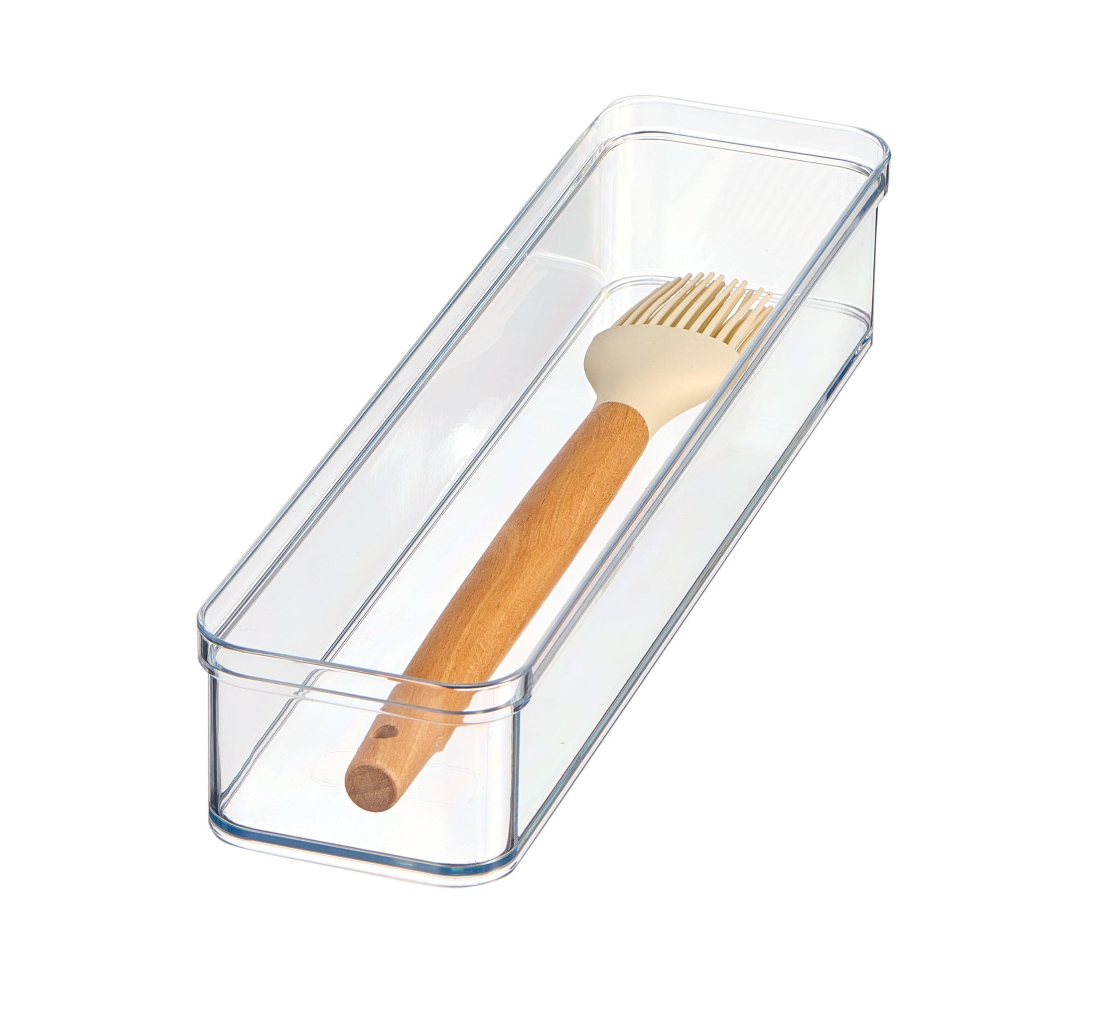 Mainstays Extra Large Clear Plastic Narrow Kitchen Drawer Organizer Storage Tray, Cabinet, Desk and Bathroom Drawer Organizer for Utensil, Cutlery and Flatware Storage, 12" x 3" x 2"