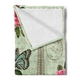 thumbnail image 2 of Paris Soft Flannel Fleece Throw Blanket, Shabby Form Romantic Roses Flowers Leaves with Eiffel Tower and Abstract Lettering, Cozy Plush for Indoor and Outdoor Use, 50" x 70", Multicolor, by Ambesonne, 2 of 5