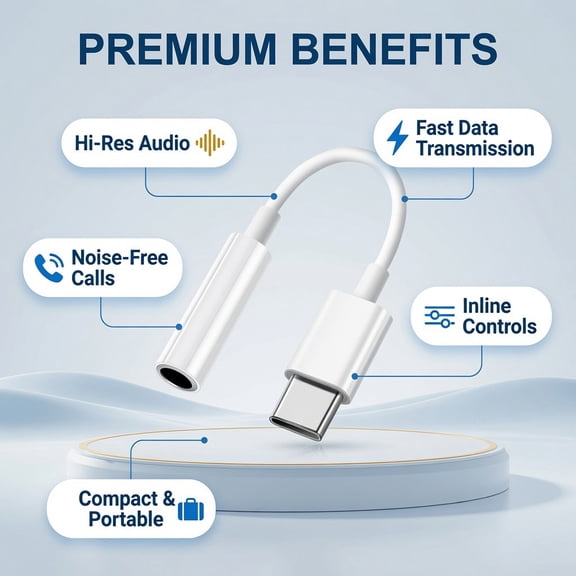 USB-C to 3.5mm Audio Adapter, Type-C Headphone Jack Converter with DAC Chip, Hi-Fi Sound Quality for Smartphones, Tablets & Laptops