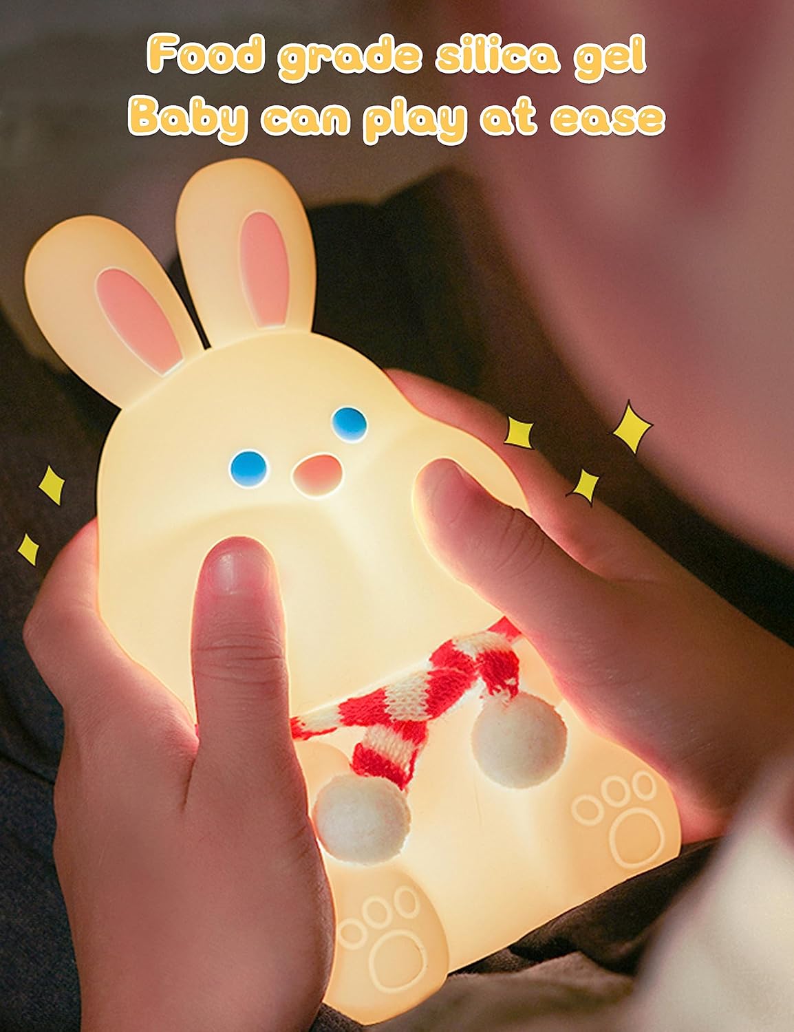 Cute Night Light, Bunny Night Light for Kids, Baby Night Light with Touch Sensor, 1W, USB Rechargeable, 2 Modes[Warm White and Color Gradient], Kawaii Room Decor for Kid's Bedroom, Nursery