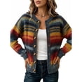 thumbnail image 4 of Womens Rainbow Striped Sweater Button Down Cardigan Sweaters Long Sleeve Knit Open Front Sweaters Pullover Cozy Lightweight Colorful Stripes Sweaters Pullover Loose Fit Warm Outfits, 4 of 4
