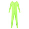 thumbnail image 4 of YONGHS Men's Shiny Glossy Long Sleeve Unitard Full Bodysuit Leotard Jumpsuit Halloween Zentai Fluorescent Green XL, 4 of 5