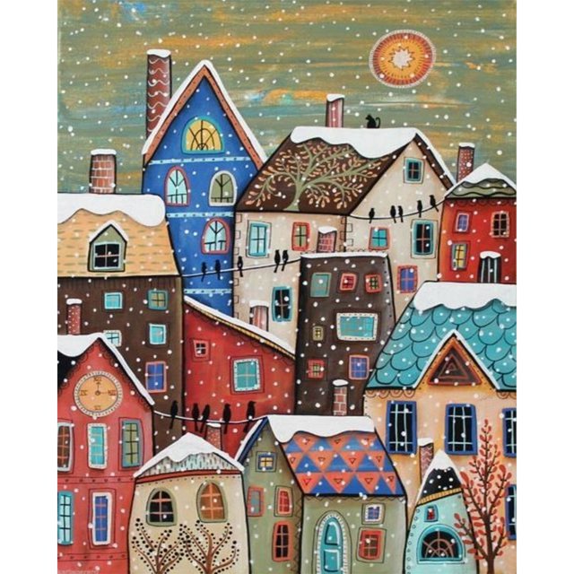Cuadros Decorativos Kit de pintura al óleo de pueblo de nieve sin marco por números DIY dibujo hecho a mano sobre lienzo Ehuebsd Nuevos Originales