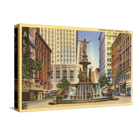 Art.com Fountain Square, Cincinnati, Ohio Stretched Canvas Print Wall Art, 18" x 12"