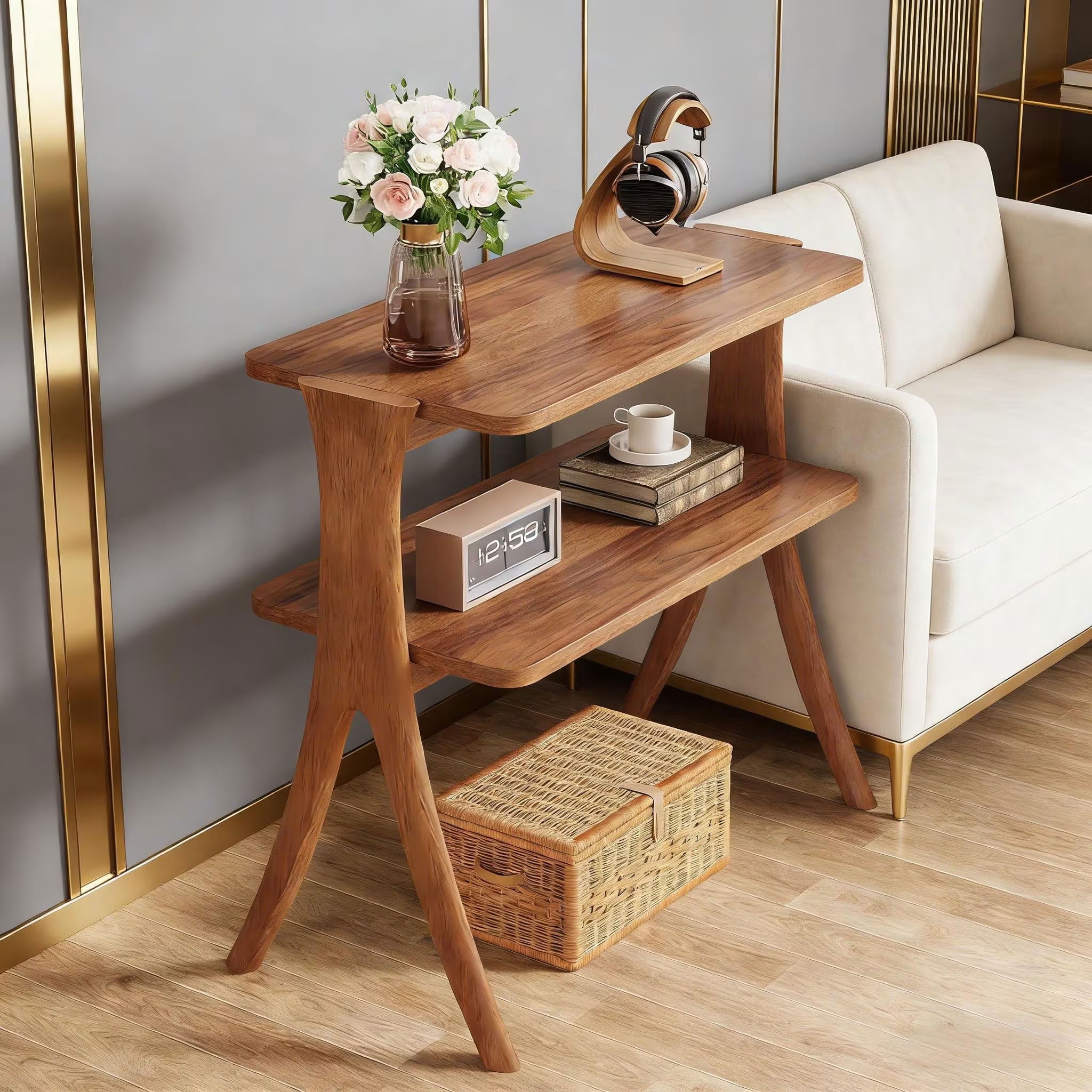 MAYEERTY 2-Tier Wood End Table, Farmhouse Side Table for Living Room, Bedroom, Small Spaces