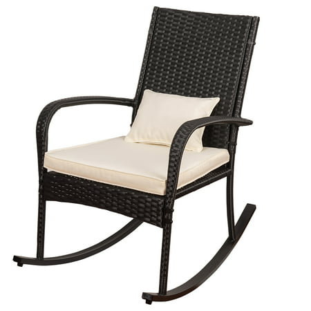 Sundale Outdoor Indoor Wicker Rocking Chair with Cushion and Pillow All- Weather Rocker Armchair Rattan Furniture for Patio, Pool, Deck, Home, Weight Capacity 220 LBS, Light