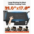 thumbnail image 4 of KFFKFF Outdoor Grill Cart, 31.0 x 17.0 inch Tabletop Cooking Station, Portable Folding Table with Tissue Holder, Hooks, Wheels, Side Shelf, BBQ Prep Table for Outdoor Events, Kitchen, and Patio, 4 of 9