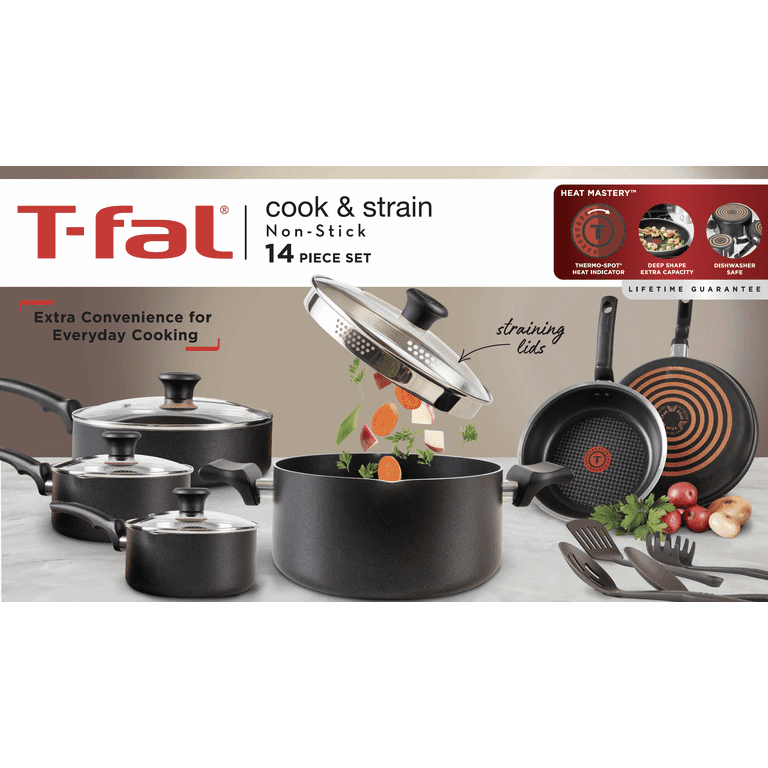 T-Fal C921SE64 Initiatives Ceramic Nonstick Cookware Set, Black - 14 Pieces
