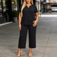 thumbnail image 2 of akafmk Plus Size Womens 2 Piece Sets Summer Outfits V Neck Short Sleeve T-Shirts and Wide-Leg Pants Matching Loungewear Set Sleepwear Soft Fashions Clothes, 2 of 7